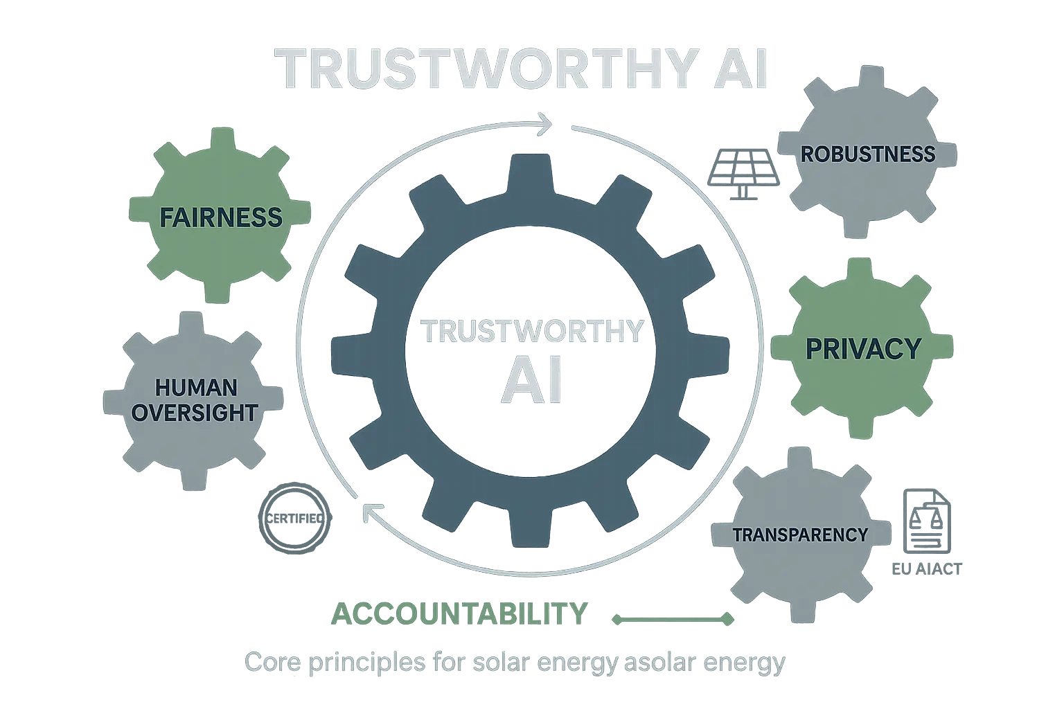 Core principles of Trustworthy AI form the foundation for secure, ethical AI governance in solar energy projects, reinforcing stakeholder trust and regulatory compliance.
