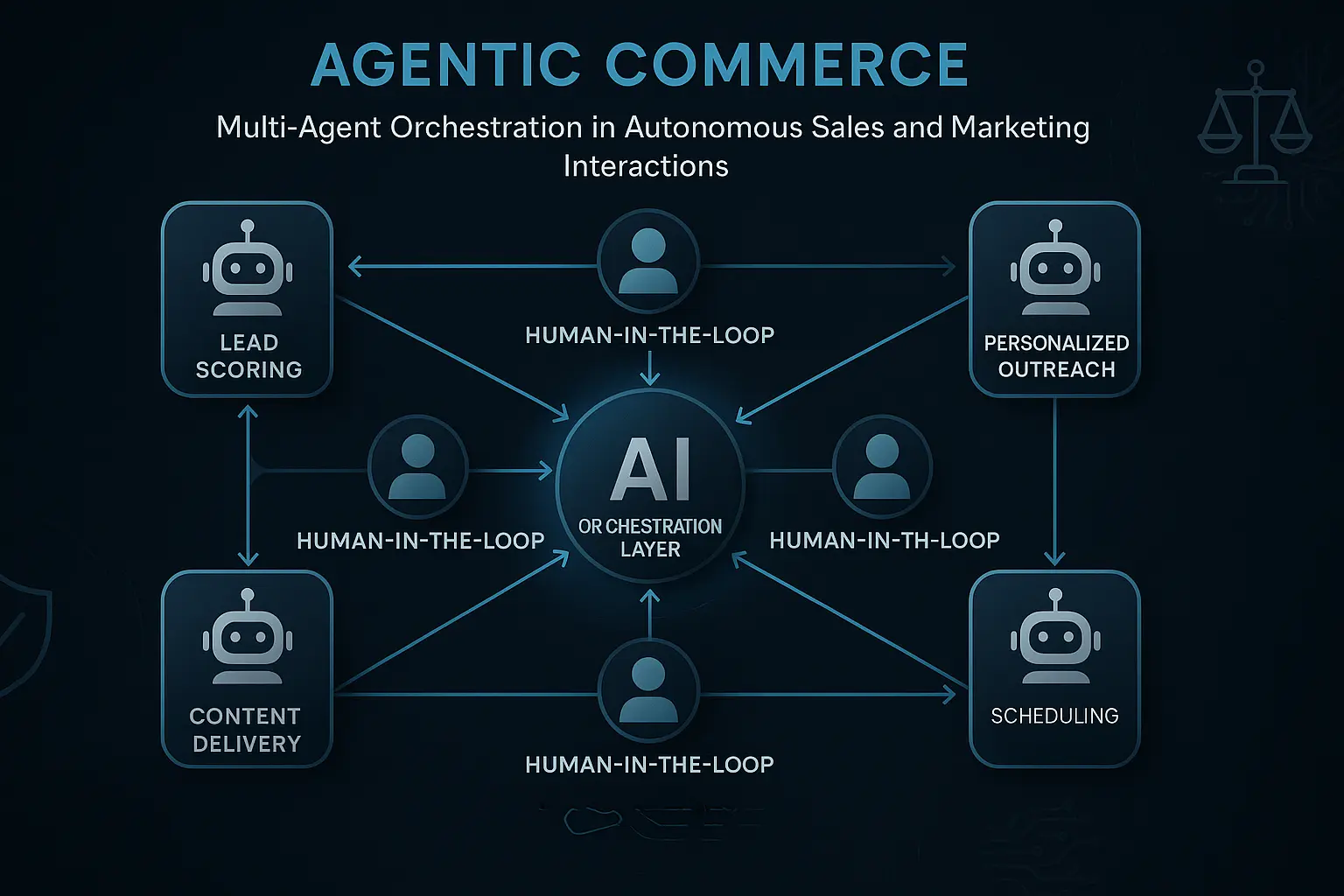 Visualize the future of sales and marketing where intelligent AI agents autonomously collaborate under human guidance to drive efficiency, personalization, and revenue growth.