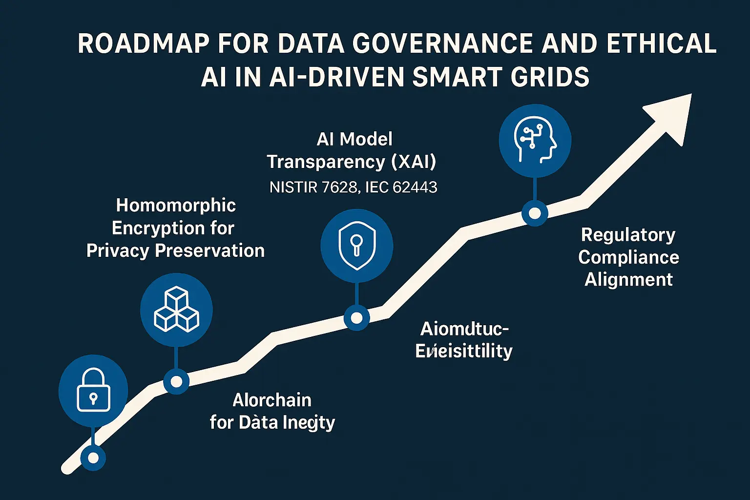 Strategic roadmap guiding IT/OT managers through critical milestones to establish robust data governance and ethical AI practices for secure smart grid operations.