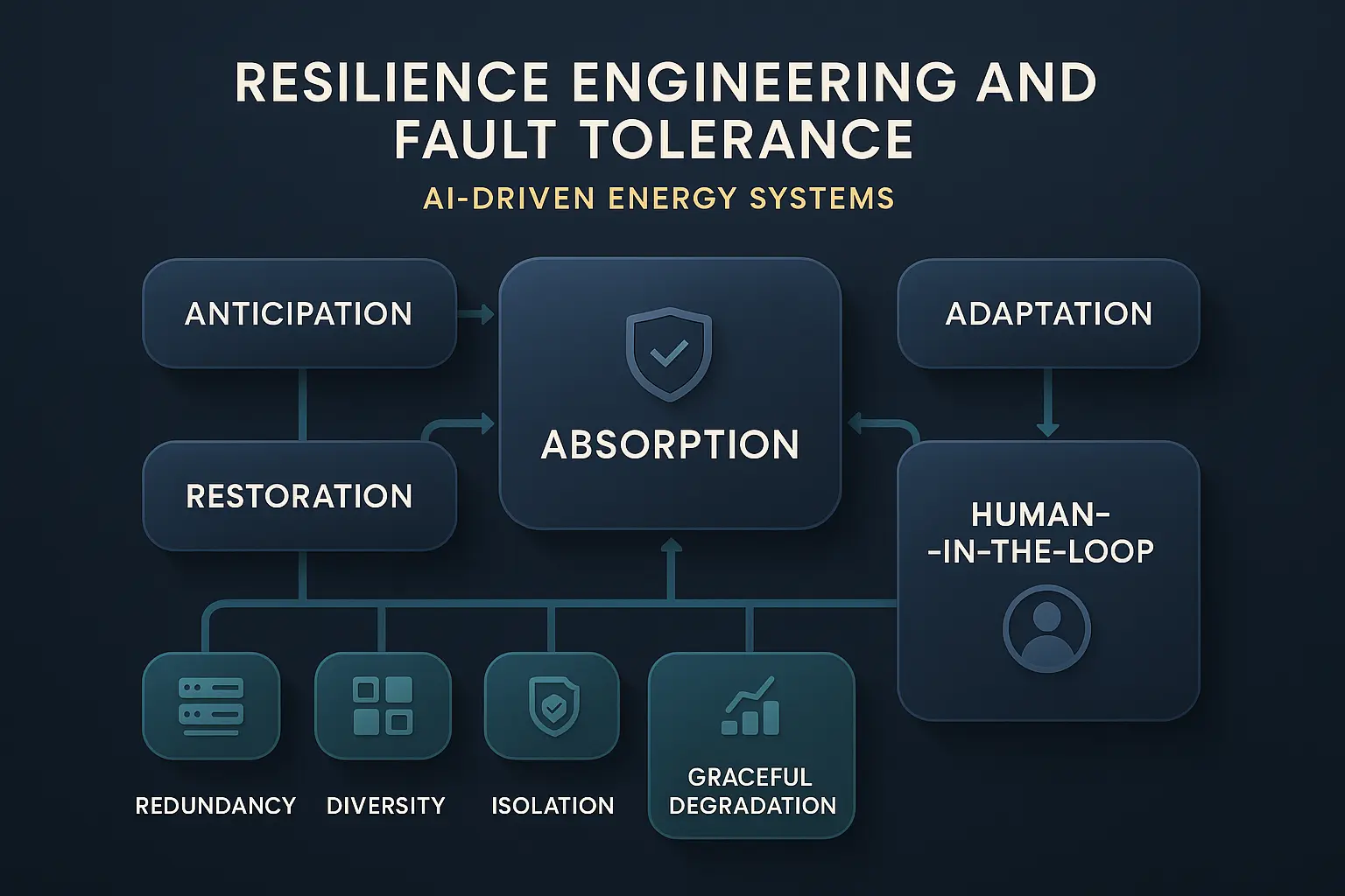 A dashboard-style image showing key performance indicators (KPIs) and ROI metrics for an AI resilience solution, including graphs for downtime reduction, cost savings, and improved MTTR (Mean Time To Recovery).