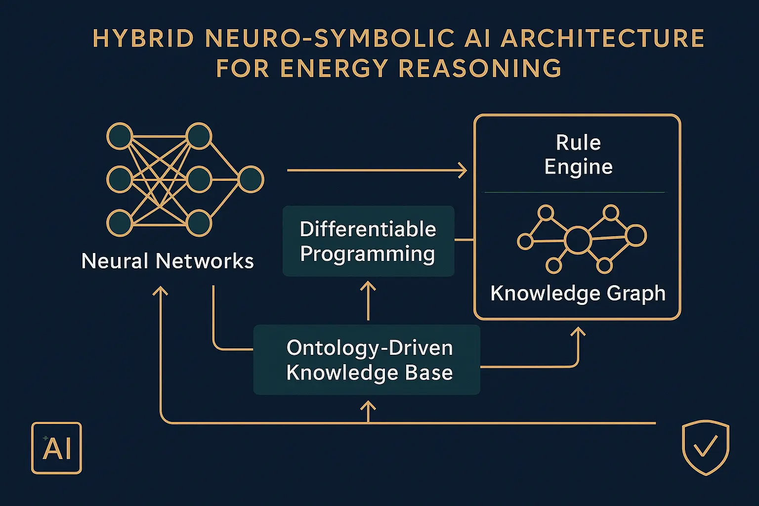 Detailed architecture diagram showcasing how Neuro-Symbolic AI integrates connectionist and symbolic paradigms with accredited components to deliver explainable and reliable hybrid energy reasoning solutions.