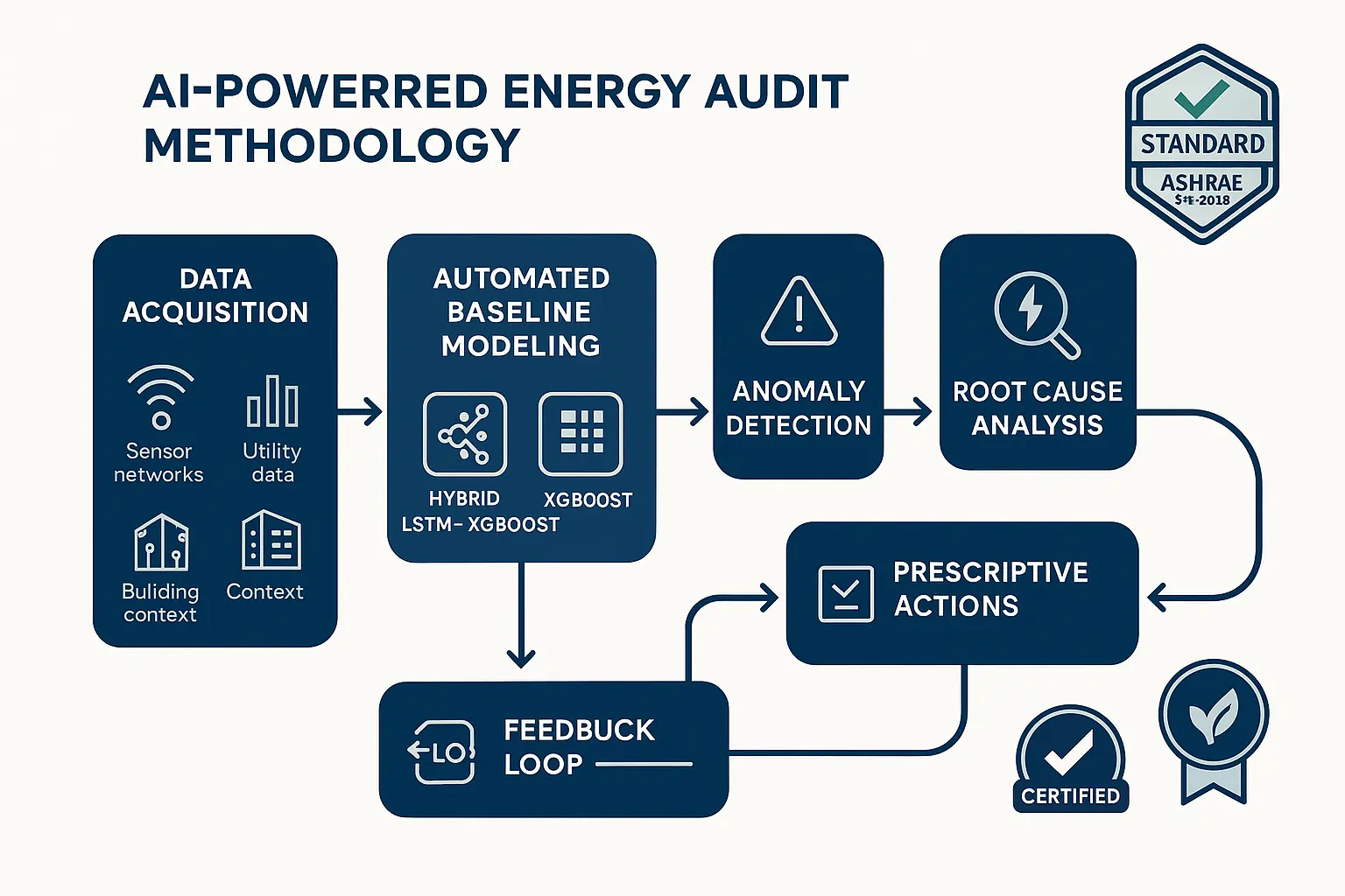 Visualizing the advanced AI audit methodology that blends machine learning with industry standards, reinforcing Srinergy AI’s expertise and credibility in delivering precise, continuous performance diagnostics.