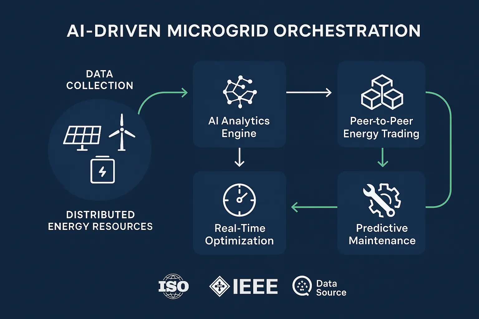 Visualizes the cutting-edge AI and blockchain technology powering secure, efficient peer-to-peer energy trading, strengthening confidence in advanced decentralized energy solutions.