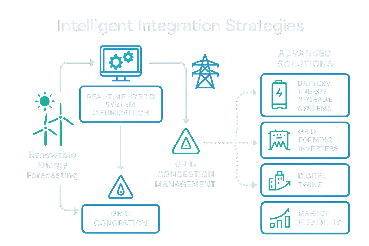 Diagram showcasing advanced integration processes that maintain grid stability and enhance renewable asset value through intelligent AI-driven control.